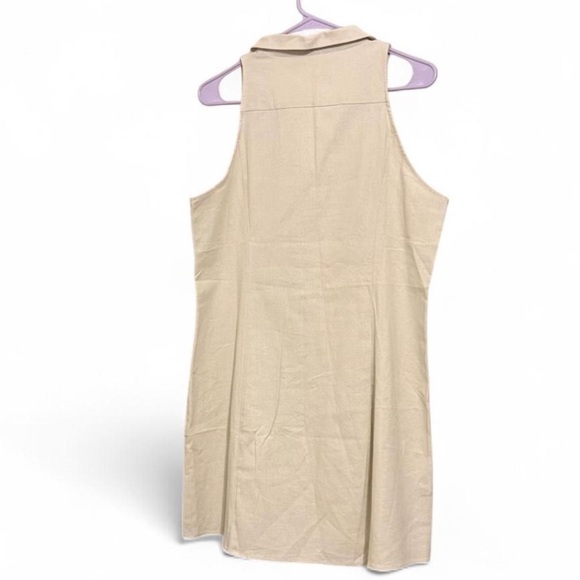 NWT Mango Sleeveless Linen-Blend Button-Down Mini Dress - Beige - Size 10 - Picture 4 of 7